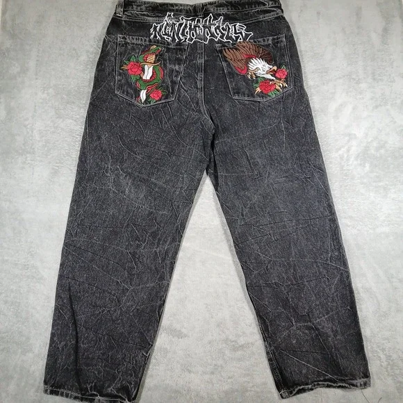 Ninth Fall Ambush Jeans Mens 36 Acid Wash Black Denim Embroidered Graffiti Snake - Picture 7 of 8